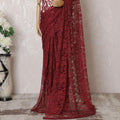 Barn red Premium pure French chantilly lace saree in floral design-D16367