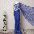 Royal blue Premium pure French chantilly lace saree in floral design-D16369