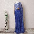 Royal blue Premium pure French chantilly lace saree in floral design-D16369