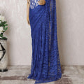 Royal blue Premium pure French chantilly lace saree in floral design-D16369