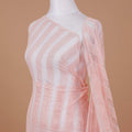 Light pink nylon tulle fabric with same tone embroidery in stripe design-D9188