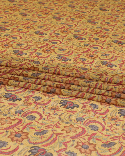 Flax yellow pure silk chiffon fabric with multicolor print in floral design-D8187