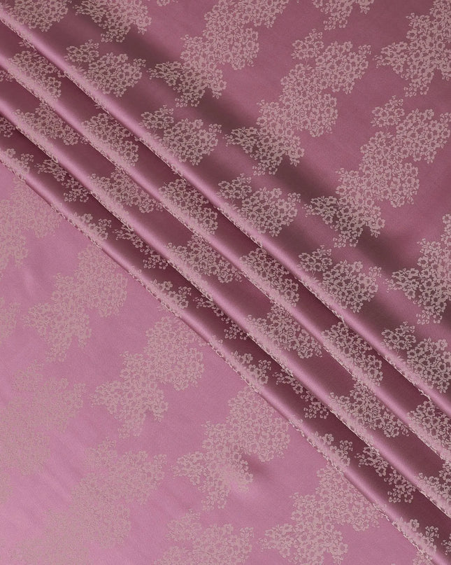 Rose pink premium pure silk crepe fabric with beige jacquard in floral design-D13890 Regal Fabrics