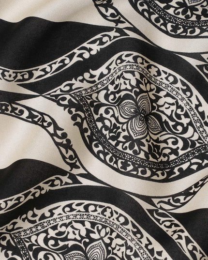 Cream Premium Italian viscose fabric with black print in abstract design-D12362 Regal Fabrics