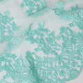Tiffany blue nylon tulle fabric with same tone embroidery in floral design-D6684