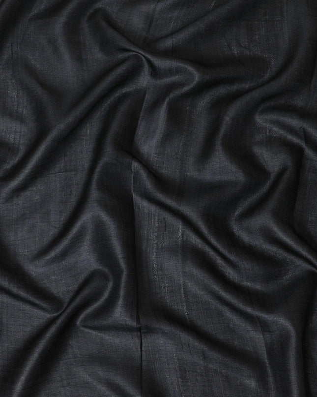 Black plain blended tussar silk fabric-D12242