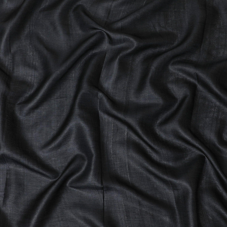 Black plain blended tussar silk fabric-D12242
