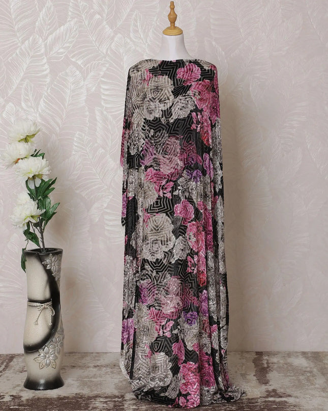 Multicolor Premium pure silk blended velvet makmal dirac fabric having stone work in floral design-D14890 Regal Fabrics