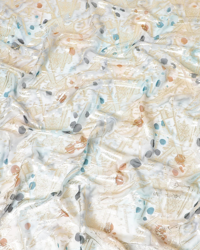 قماش شيفون حريري خالص مطبوع يدويًا متعدد الألوان مع لوركس معدني ذهبي بتصميم زهور-D9415