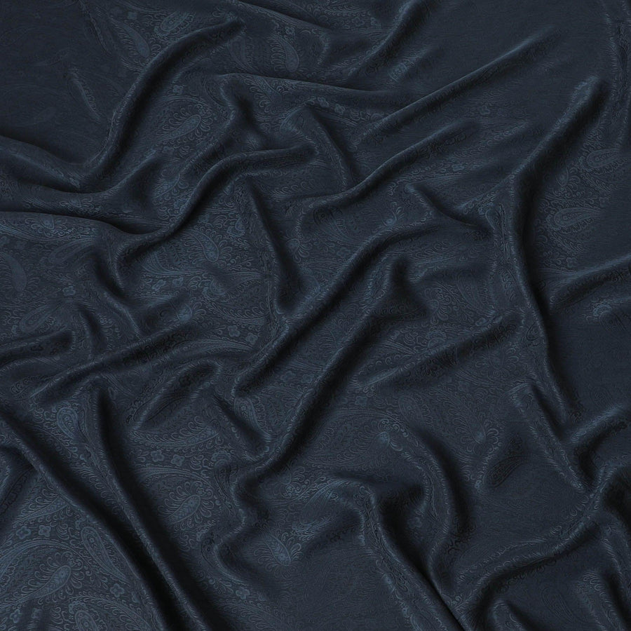Dark petrol blue 100% biodegradable cupro fabric with same tone jacquard in self design-D6987