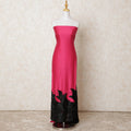 Magenta pink blended cotton fabric with black chiffon having burnout velvet and same tone stone work in fancy design-D12143