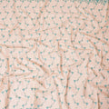 Light peach Premium 100% Swiss cotton voile (Sudanese Thobe) fabric with teal green and silver embrodiery in floral design-D13519