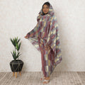 Cloud grey Premium pure silk chiffon thobe with gold and cerise pink metallic lurex in checks design-D11659