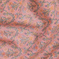 نسيج حرير قطني مخلوط باللون الوردي السلمون مع تطريز متعدد الألوان بتصميم الأزهار-D15471