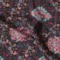 Black synthetic crepe fabric with multicolor print in floral design-D15027 Regal Fabrics