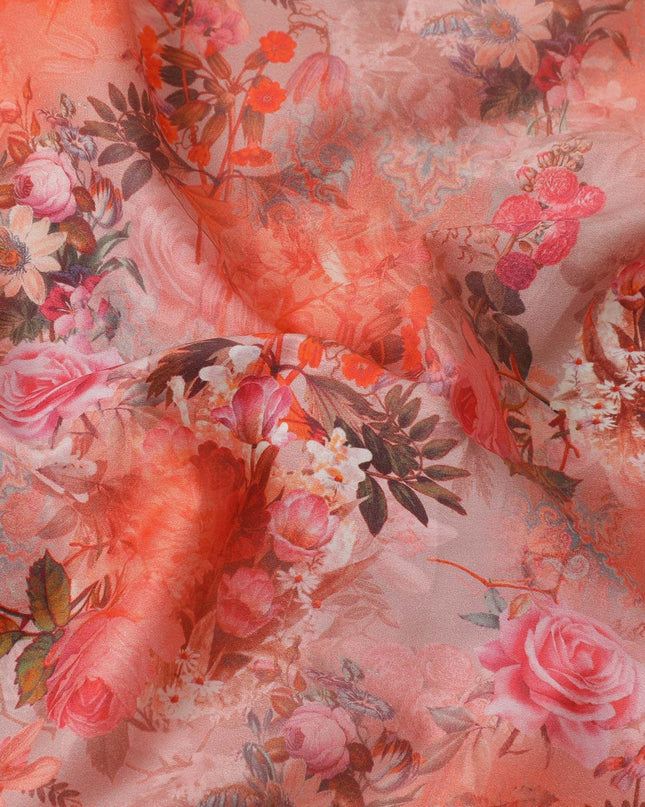Soap Orange blended cotton lawn fabric  with multicolor print in floral design: D-5676 Regal Fabrics