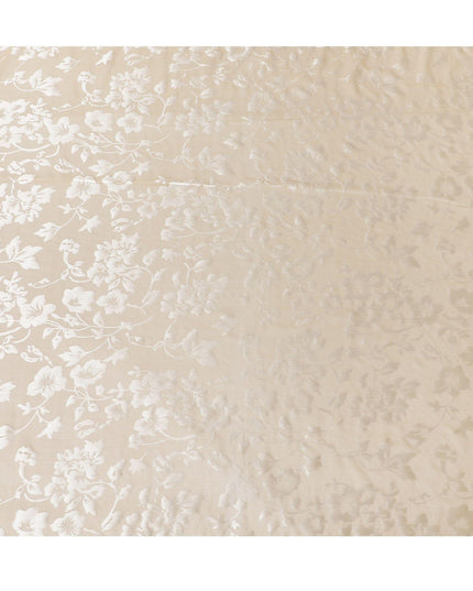 قماش شيفون من الحرير الخالص باللون الذهبي مع جاكار فضي بتصميم زهور -D15317