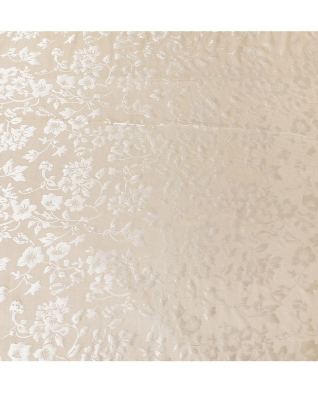 قماش شيفون من الحرير الخالص باللون الذهبي مع جاكار فضي بتصميم زهور -D15317