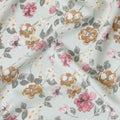 Tea green sustainable Tencel rayon fabric with sandy brown, olive green, off white and taffy pink print in floral design-D10651