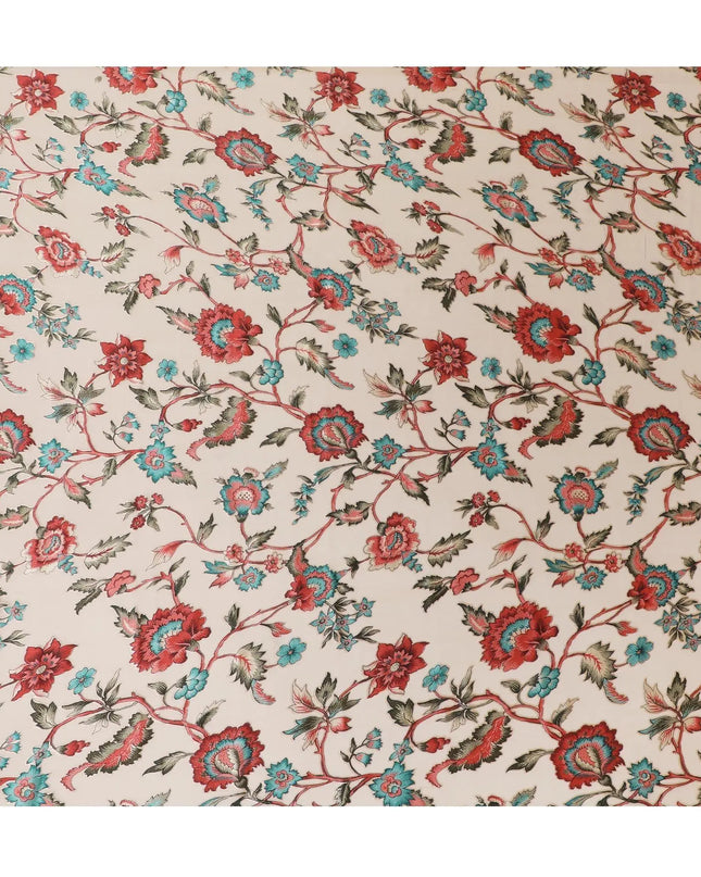 Pale brown synthetic chiffon fabric with multicolor print having jacquard in floral design-D13767 Regal Fabrics