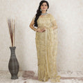 Gold Premium pure metallic French chantilly saree lace having stone work in floral design-D13516 Regal Fabrics