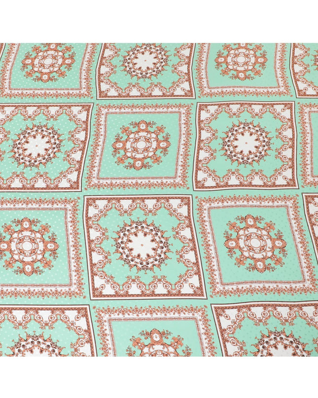 قماش ساتان حريري إيطالي نقي فاخر باللون الأخضر الفيروزي مع طباعة متعددة الألوان بتصميم الأزهار-D13742