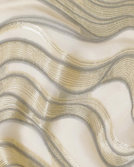 Light gold Premium pure French (Fransawi) silk chiffon fabric with black viscose and gold metallic lurex in fancy design-D14308