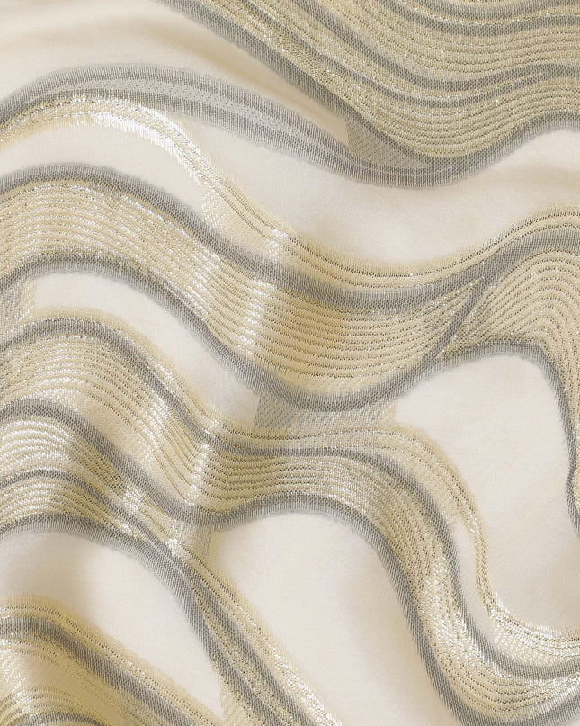 Light gold Premium pure French (Fransawi) silk chiffon fabric with black viscose and gold metallic lurex in fancy design-D14308