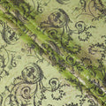 Lime green premium pure silk chiffon fabric with black flock having glitter and gold metallic lurex in floral design-D13717