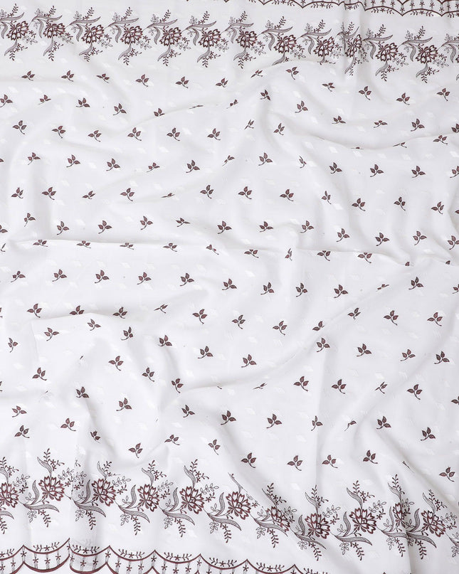 White Premium Swiss cotton voile thobe with same tone, maroon and black embroidery in floral design having stone work-D11629