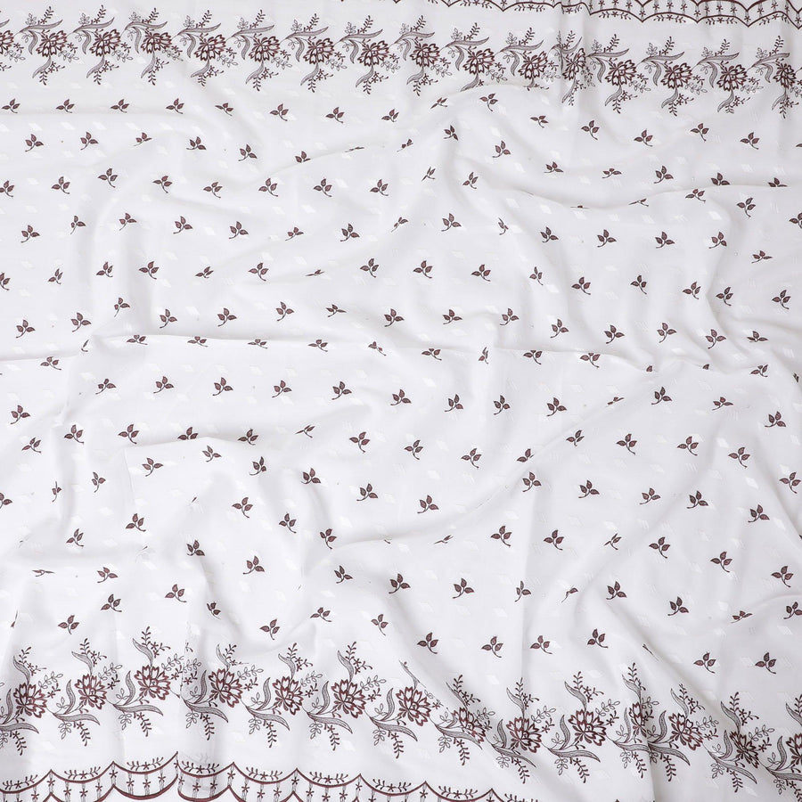 White Premium Swiss cotton voile thobe with same tone, maroon and black embroidery in floral design having stone work-D11629