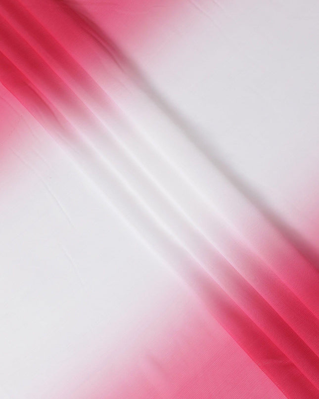 Hot pink, white synthetic chiffon fabric with same tone metallic lurex in ombre design-D14453