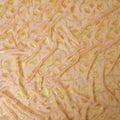 Mustard peach premium pre silk chiffon fabric with mustard, lime green viscose having gold metallic lurex in floral design-D13187