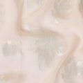 قماش شيفون صناعي خوخي فاتح مع فيسكوز رمادي ولوريكس معدني نحاسي بتصميم زهور-D11888