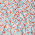 Tiffany blue uragiri cotton voile fabric with same tone jacquard having light pink, salmon peach and mustard yellow print n floral design-D10486 Regal Fabrics