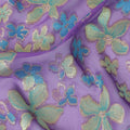 Purple Premium pure changent silk chiffon fabric with sky blue, sage green viscose having gold metallic lurex in floral design-D14648