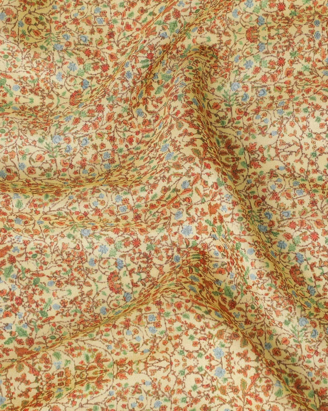 Yellow viscose crepe fabric with multicolor print in floral design-D13591 Regal Fabrics