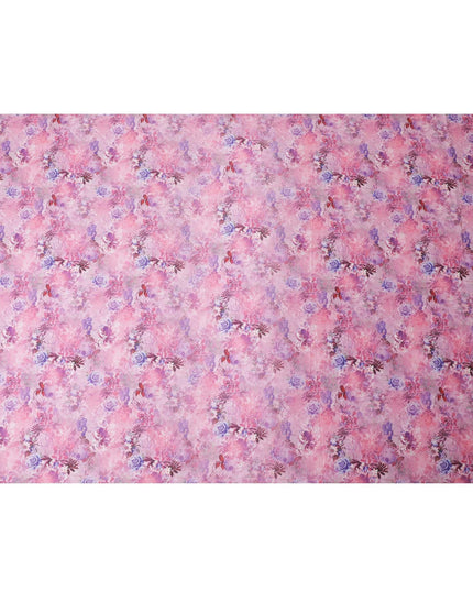 Taffy pink blended cotton lawn fabric  with multicolor print in floral design: D-5666