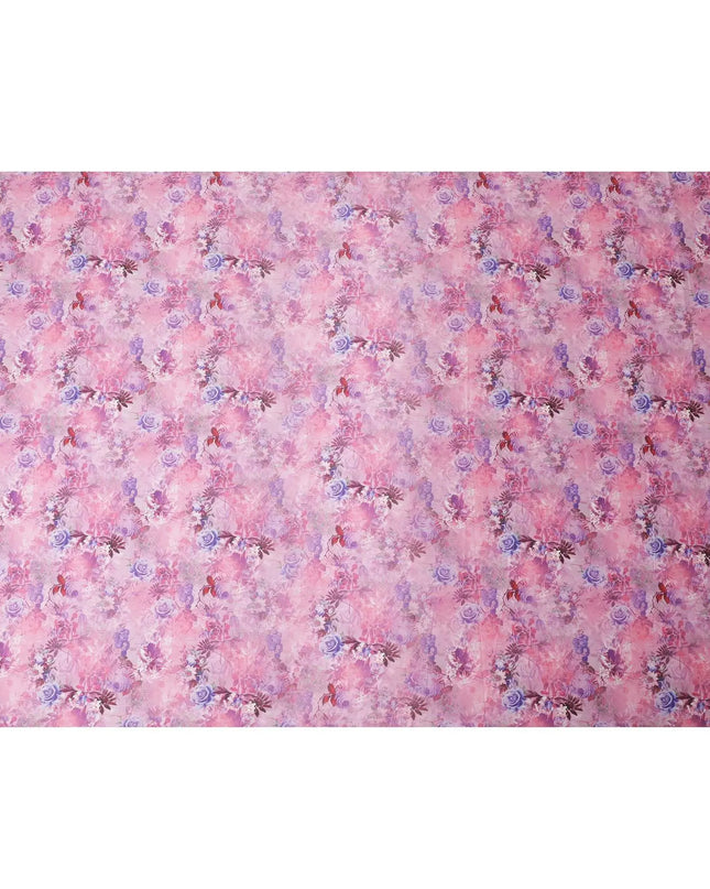 Taffy pink blended cotton lawn fabric  with multicolor print in floral design: D-5666 Regal Fabrics