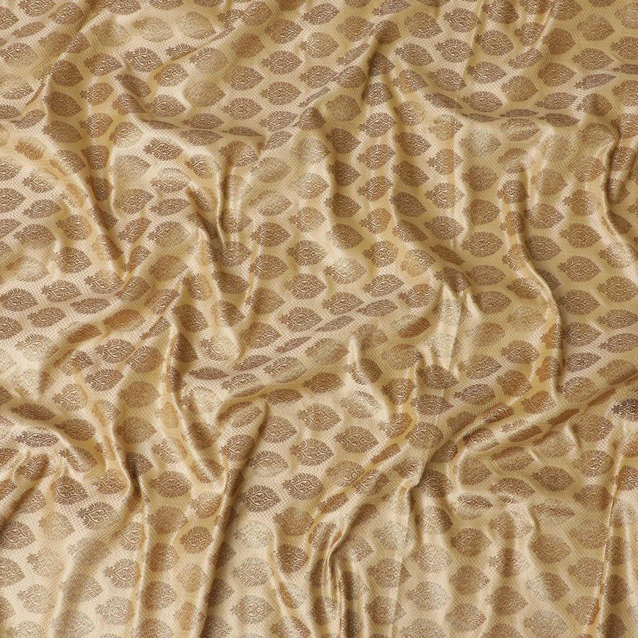 Light gold silk brocade fabric with gold metallic lurex in paisley design-D11315