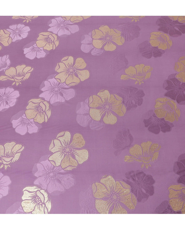 قماش كريب الحرير الخالص الفاخر مع نفس لون الجاكار والوركس المعدني الذهبي بتصميم الأزهار -D14631