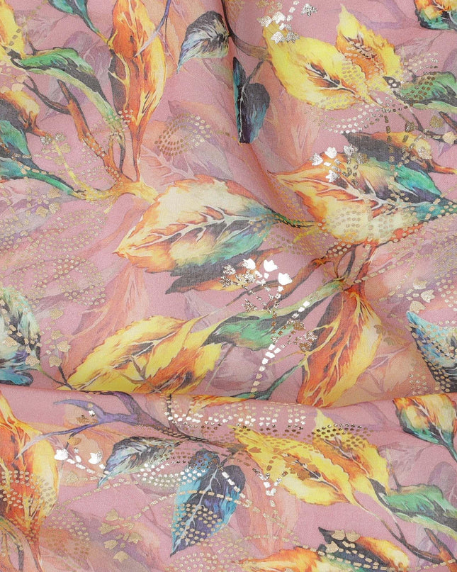 Multicolor Premium cotton voile fabric with golden foil print in floral design-D13159 Regal Fabrics