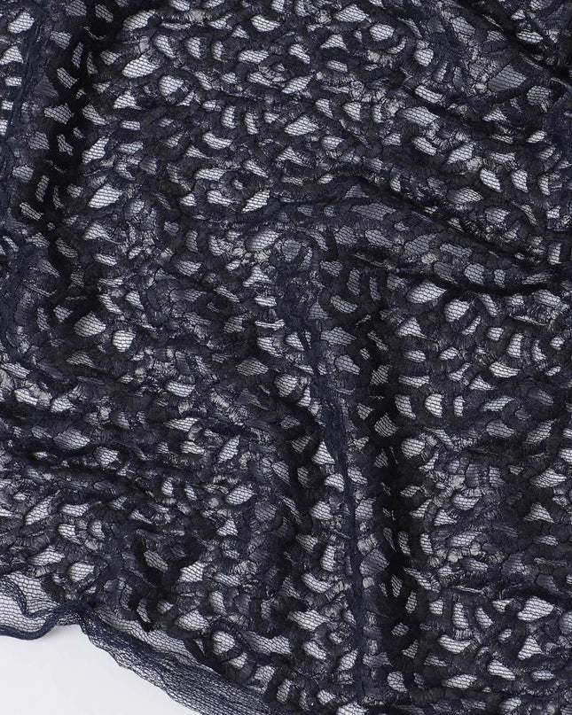 Navy blue nylon tulle fabric with same tone embroidery in fancy design-D11795 Regal Fabrics