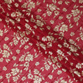 Barn red synthetic georgette fabric with same tone embroidery, gold sequins having gold foil print in floral design-D12230