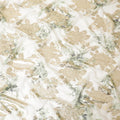 Off white pure silk chiffon fabric with laurel green, black print having gold metallic lurex in floral design-D8329