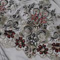 Black nylon tulle fabric with gold embroidery having stone work in floral design-D11704