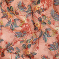 قماش فوال من القطن الخالص باللون البرتقالي الصدئ مع طباعة متعددة الألوان مع تطريز وترتر بتصميم زهور-D13240