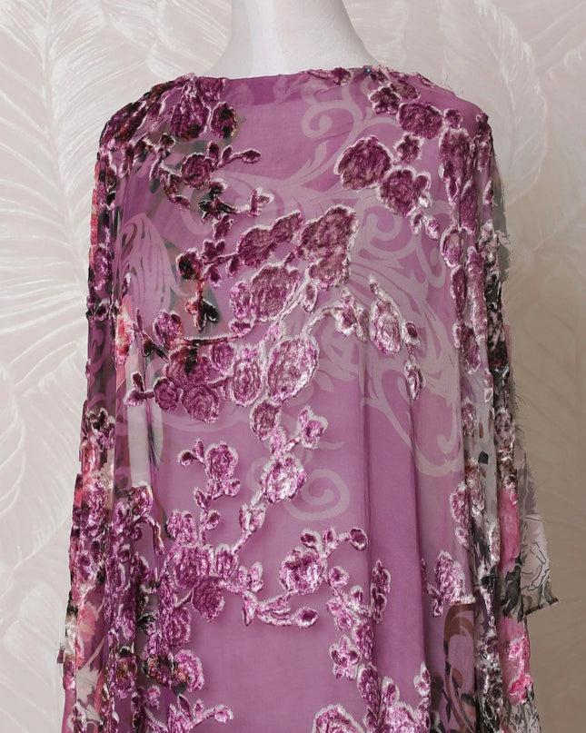 Multicolor Premium pure silk blended velvet makmal dirac fabric with same tone metallic lurex in floral design-D14878 Regal Fabrics