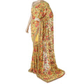 Light mustard yellow blended synthetic chiffon saree with multicolor embroidery in fancy design having multicolor bead work Regal Fabrics