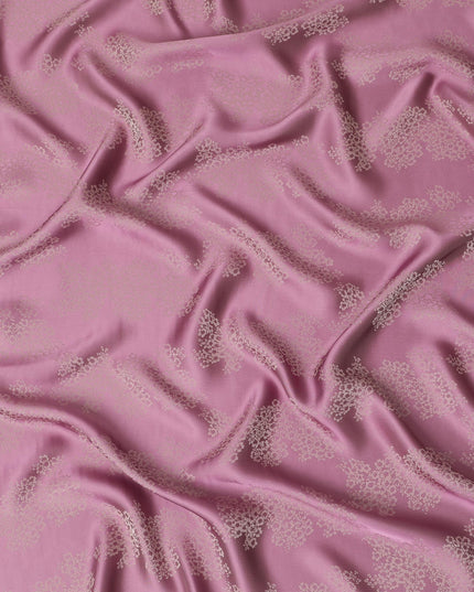 Rose pink premium pure silk crepe fabric with beige jacquard in floral design-D13890